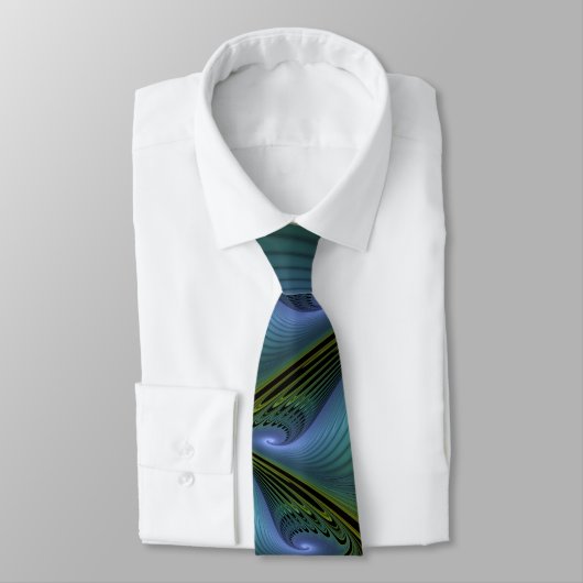 Cravate Etoile Abstraite, Bleu brillant Vert Or Fractal Ar (Attaché)