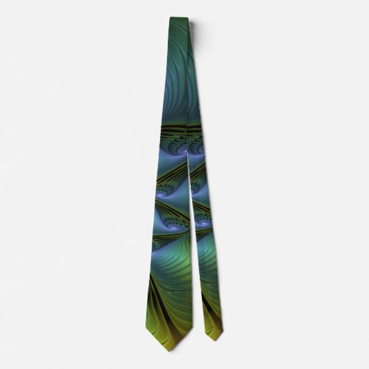 Cravate Etoile Abstraite, Bleu brillant Vert Or Fractal Ar (Devant)