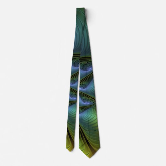 Cravate Etoile Abstraite, Bleu brillant Vert Or Fractal Ar (Dos)