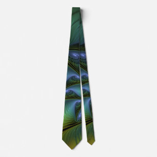Cravate Etoile Abstraite, Bleu brillant Vert Or Fractal Ar