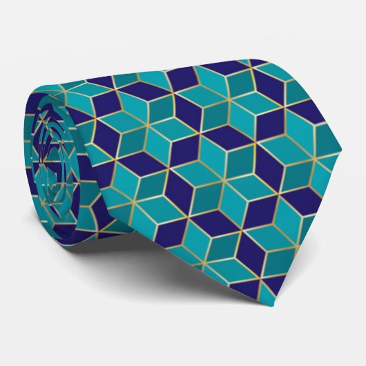 Cravate Etoile bleue et turquoise de David Tessellation (Roulé)