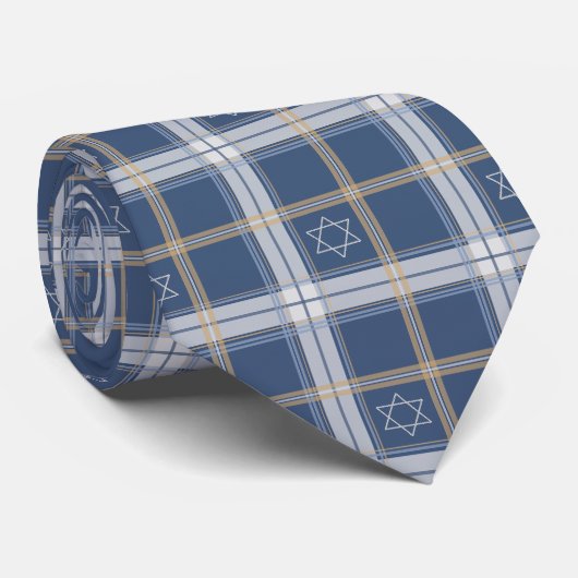 Cravate Étoile de David Tartan Bleu (Roulé)