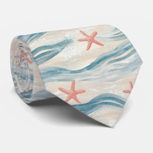 Cravate Étoile de mer côtière sur motif de vagues de sable