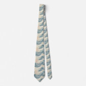 Cravate Étoile de mer côtière sur motif de vagues de sable (Devant)