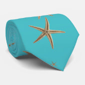 Cravate Étoile de mer turquoise marron mince (Roulé)