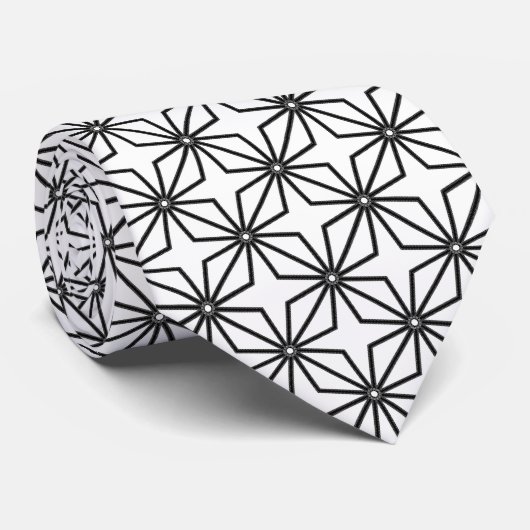 Cravate Étoiles à Fermeture Éclair Noires sur Blanc Dessin (Roulé)
