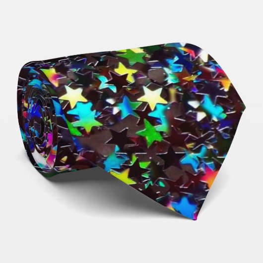 Cravate Étoiles Colorées Sur Noir (Roulé)