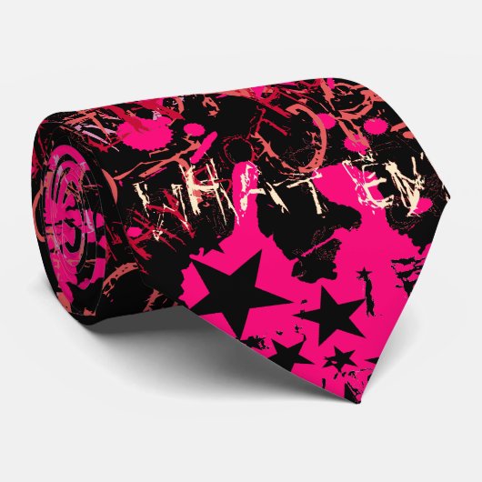 Cravate Étoiles de graffitis roses (Roulé)
