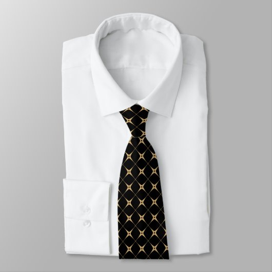 Cravate Étoiles d'or sur Motif à répétition noir (Attaché)