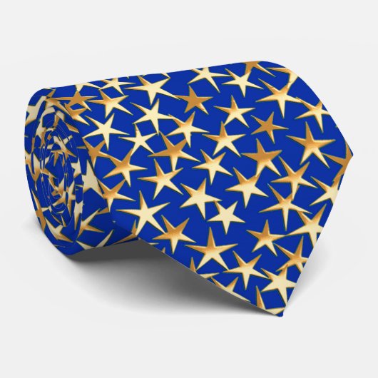 Cravate Étoiles dorées sur fond bleu de cobalt (Roulé)