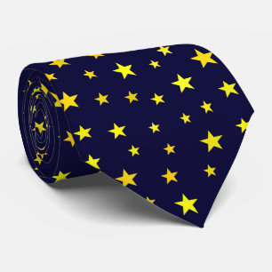 Cravate Étoiles jaunes modernes classiques sur bleu marine