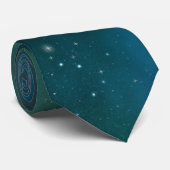 Cravate Étoiles scintillantes sur fond spatial bleu et ver (Roulé)