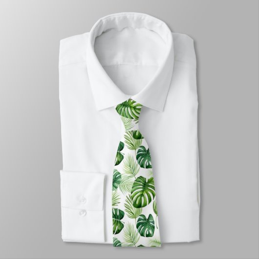 Cravate étonnante avec Feuilles tropicaux en vert  (Attaché)