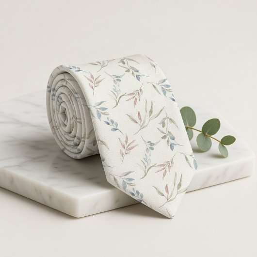 Cravate Eucalyptus Aquarelle Douce
