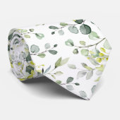 Cravate Eucalyptus blanc Mariage vert petit Motif (Roulé)