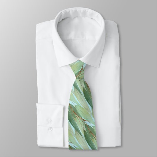 CRAVATE EUCALYPTUS BOTANIQUE BLEU PASTEL VERT (Attaché)