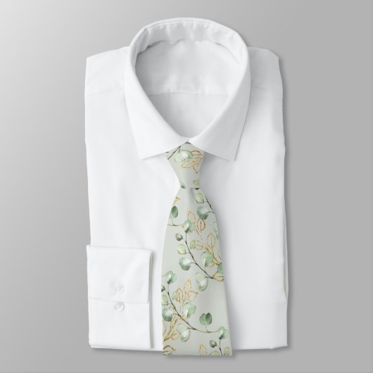 Cravate Eucalyptus d'or vert Élégant Mariage d'argent (Attaché)