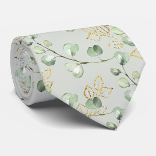 Cravate Eucalyptus d'or vert Élégant Mariage d'argent