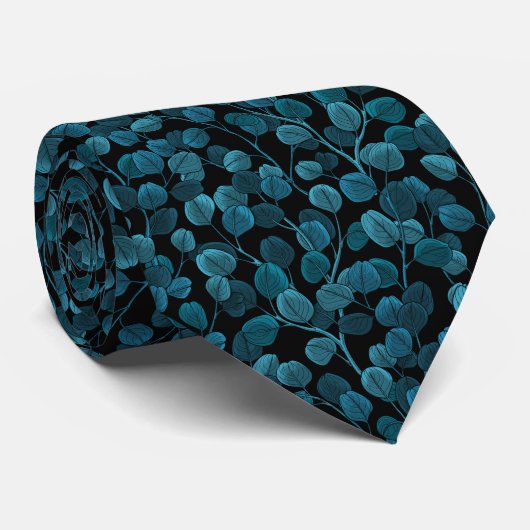 Cravate Eucalyptus en bleu (Roulé)