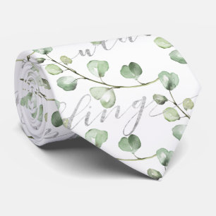 Cravate Eucalyptus vert et Mariage d'écriture argent fanta