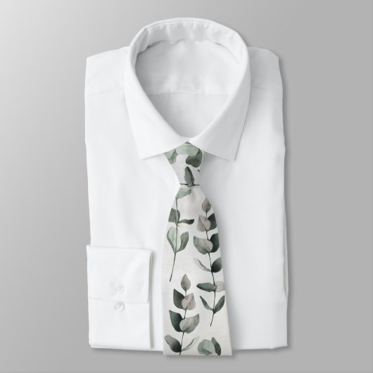 Cravate Eucalyptus Vert Et Mariage Feuille (Attaché)