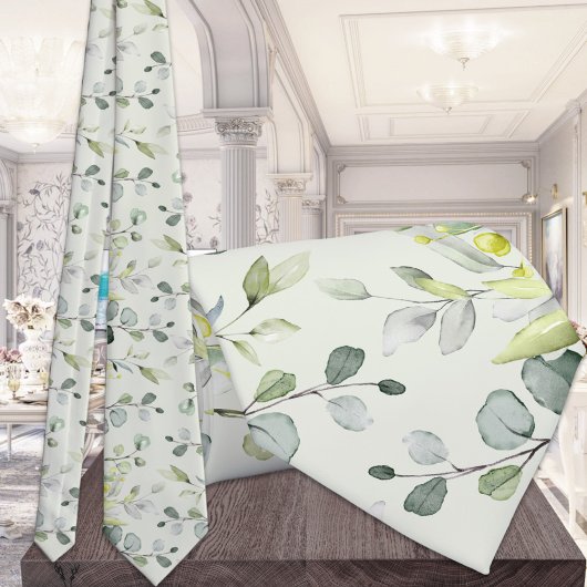 Cravate Eucalyptus Vert Mariage Argent Sage Vert