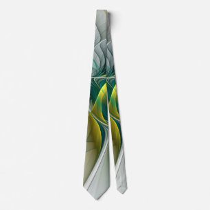 Cravate Évolution fractale, Art Abstrait Turquoise d'or