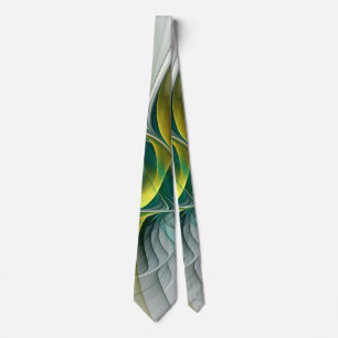 Cravate Évolution fractale, Art Abstrait Turquoise d'or