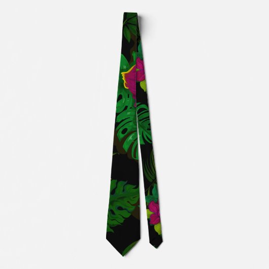Cravate Exotic jungle night orchids pattern (Devant)