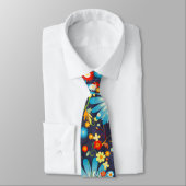 Cravate Explosion florale de couleur sur bleu (Attaché)