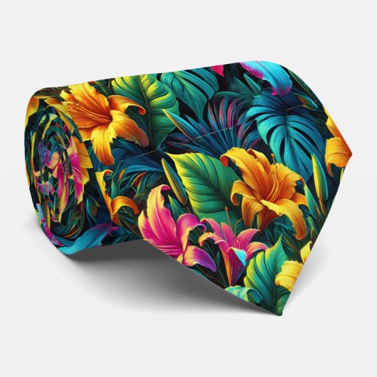 Cravate Explosion florale en couleurs électriques (Roulé)
