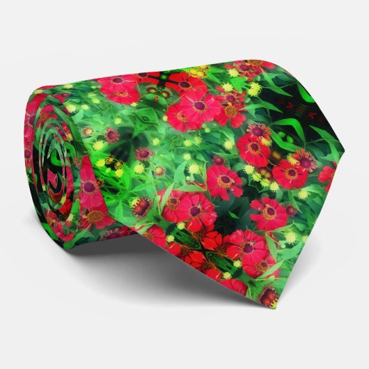 Cravate Fading Red Zinnia Flowers Abstract Pattern        (Roulé)