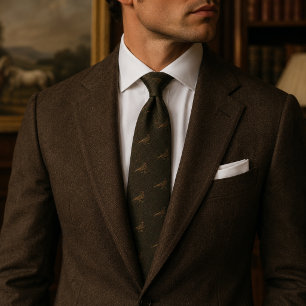 Cravate Faisan minimaliste sur tweed marron à chevrons