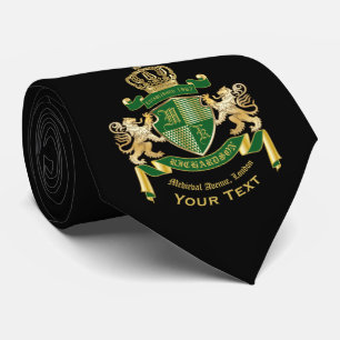 Cravate Faites votre propre blason Green Gold Lion Emblem