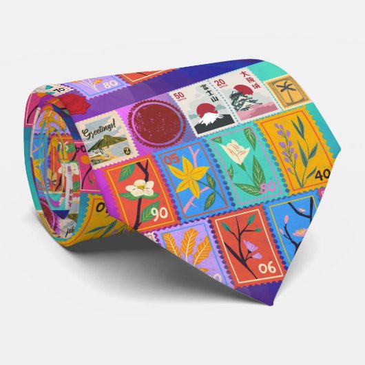 Cravate Fake Masterpiece Collection de timbres aléatoires (Roulé)