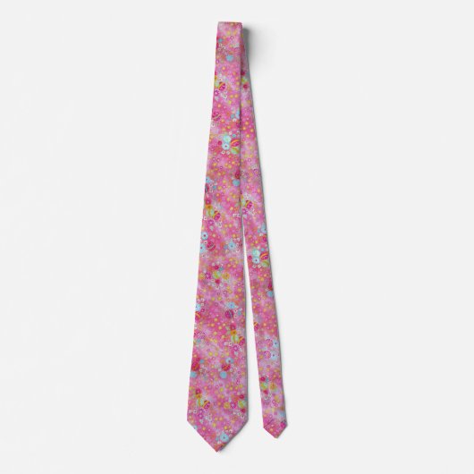 Cravate Falln Chirimen Floral rose (Devant)