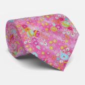 Cravate Falln Chirimen Floral rose (Roulé)