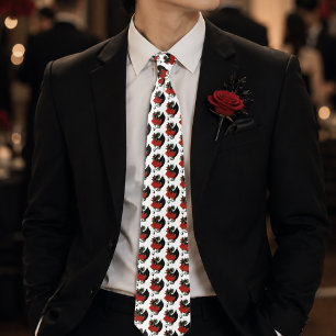 Cravate Fantaisie gothique Rose Rouge Dragon Noir