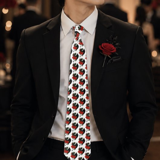 Cravate Fantaisie gothique Rose Rouge Dragon Noir