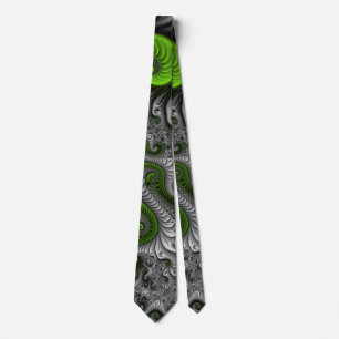 Cravate Fantasy World Green And Gray Abstract Fractal Art