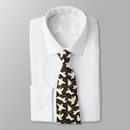 Cravate Fantômes crémeux - motif d'Halloween. (Attaché)