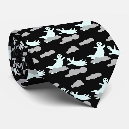 Cravate Fantômes dans les nuages Noir et Blanc (Roulé)