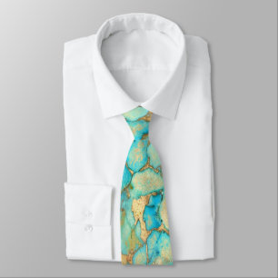 Cravate fausse veines or pierre turquoise