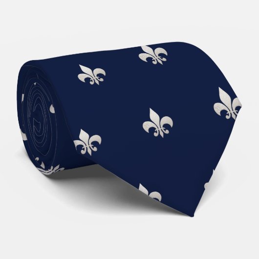 Cravate Faux argent Fleur de lis DIY Bleu marine (Roulé)