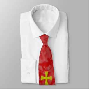 Cravate Faux Gold Croix byzantine sur Rouge