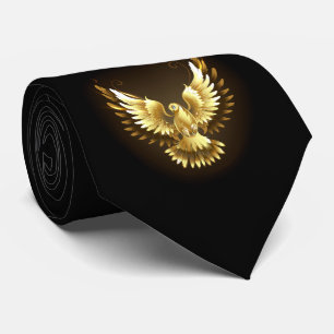 Cravate Faux Gold Foil Peace Dove en noir