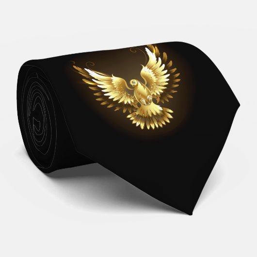 Cravate Faux Gold Foil Peace Dove en noir (Roulé)