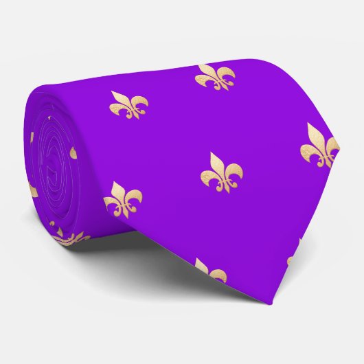 Cravate Faux Or Fleur de lis Néon Violet DIY (Roulé)