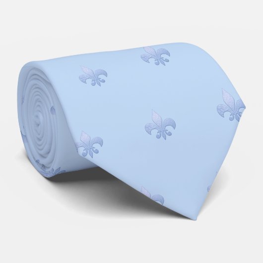Cravate Faux Silver Fleur de lis DIY Bleu Poussiéreux (Roulé)