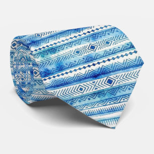 Cravate Faux soie aquarelle Tribal océanique de luxe